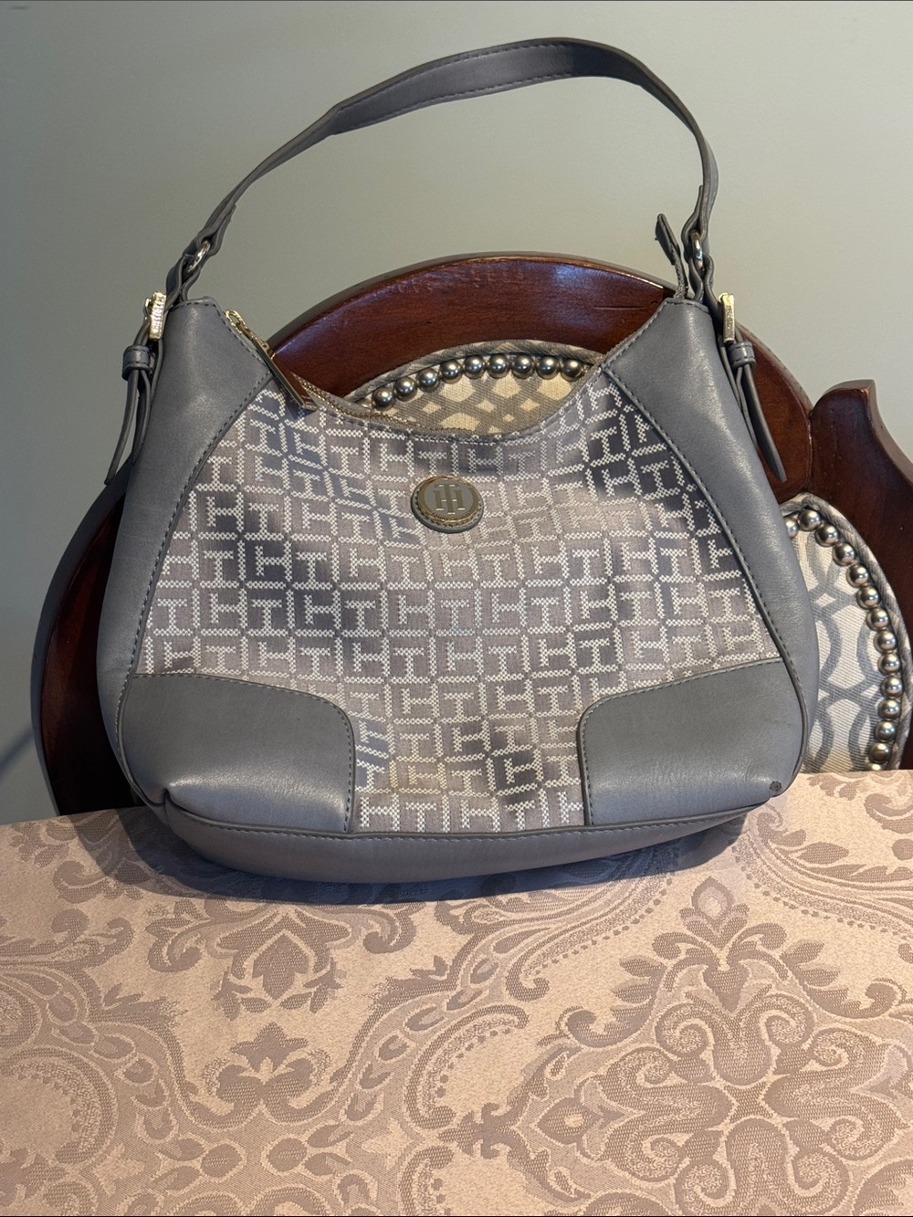 Tommy Hilfiger Gray Logo Hobo Shoulder Bag